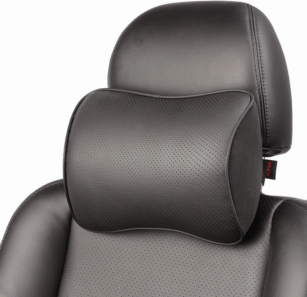 Memory Foam Car Neck Pillow Soft Leather Headrest for Driving Home Office Black (1PC)