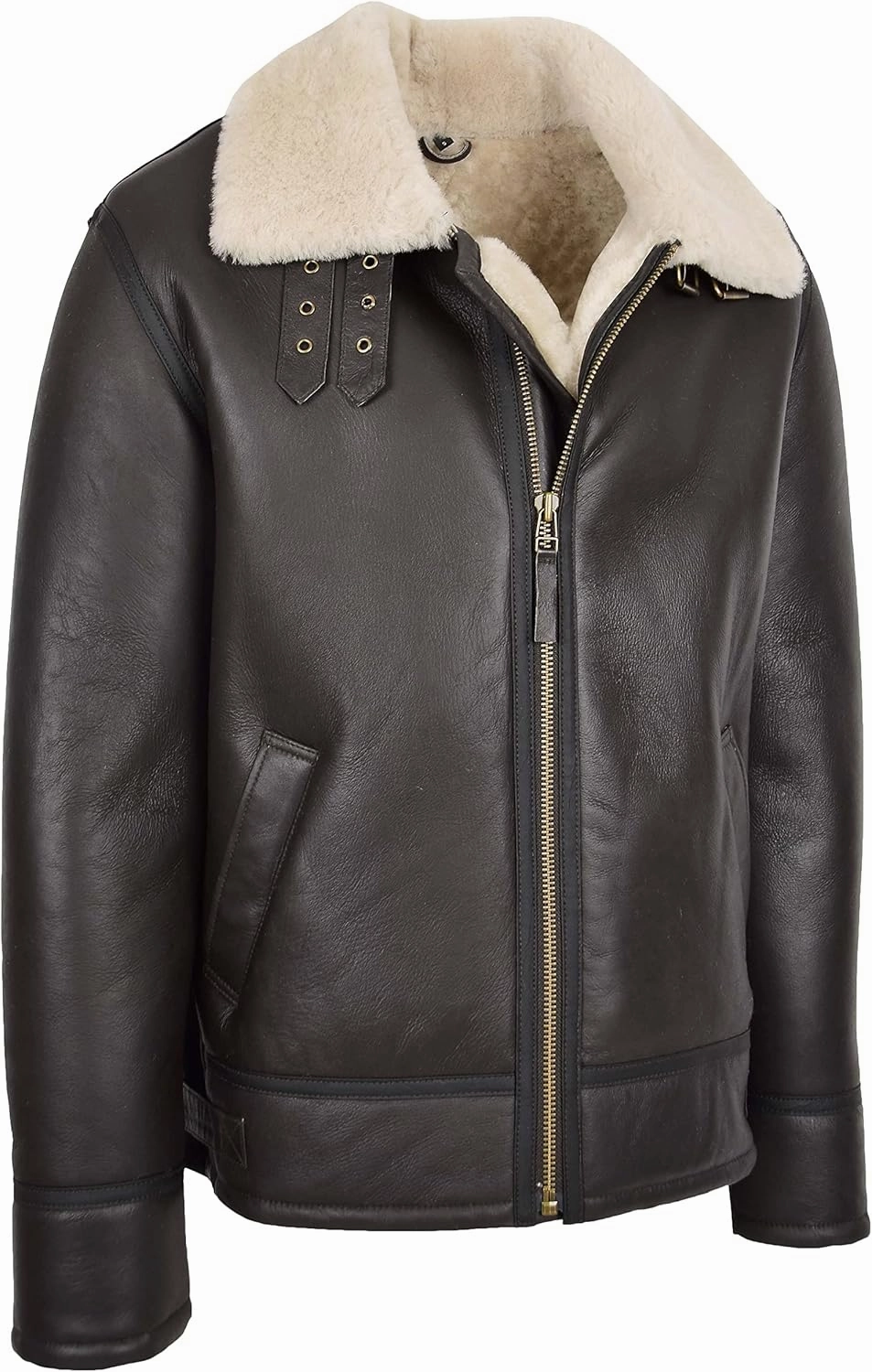 Men's Genuine Sheepskin Flight Jacket Classic B3 Aviator Bomber Leather Pilots Coat Wright