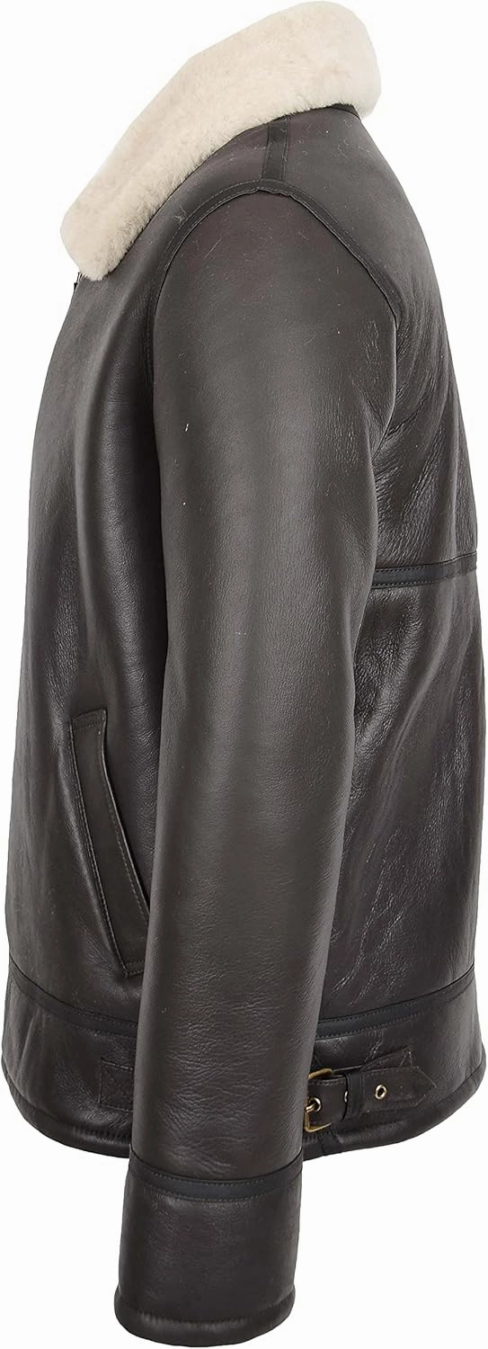 Men's Genuine Sheepskin Flight Jacket Classic B3 Aviator Bomber Leather Pilots Coat Wright