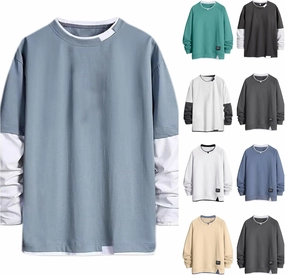 Men's Sweatshirt Raglan Sleeve Fake Two Piece Crewneck Long Sleeve Pullover Tops Fashion Lightweight Comfy Streetwear