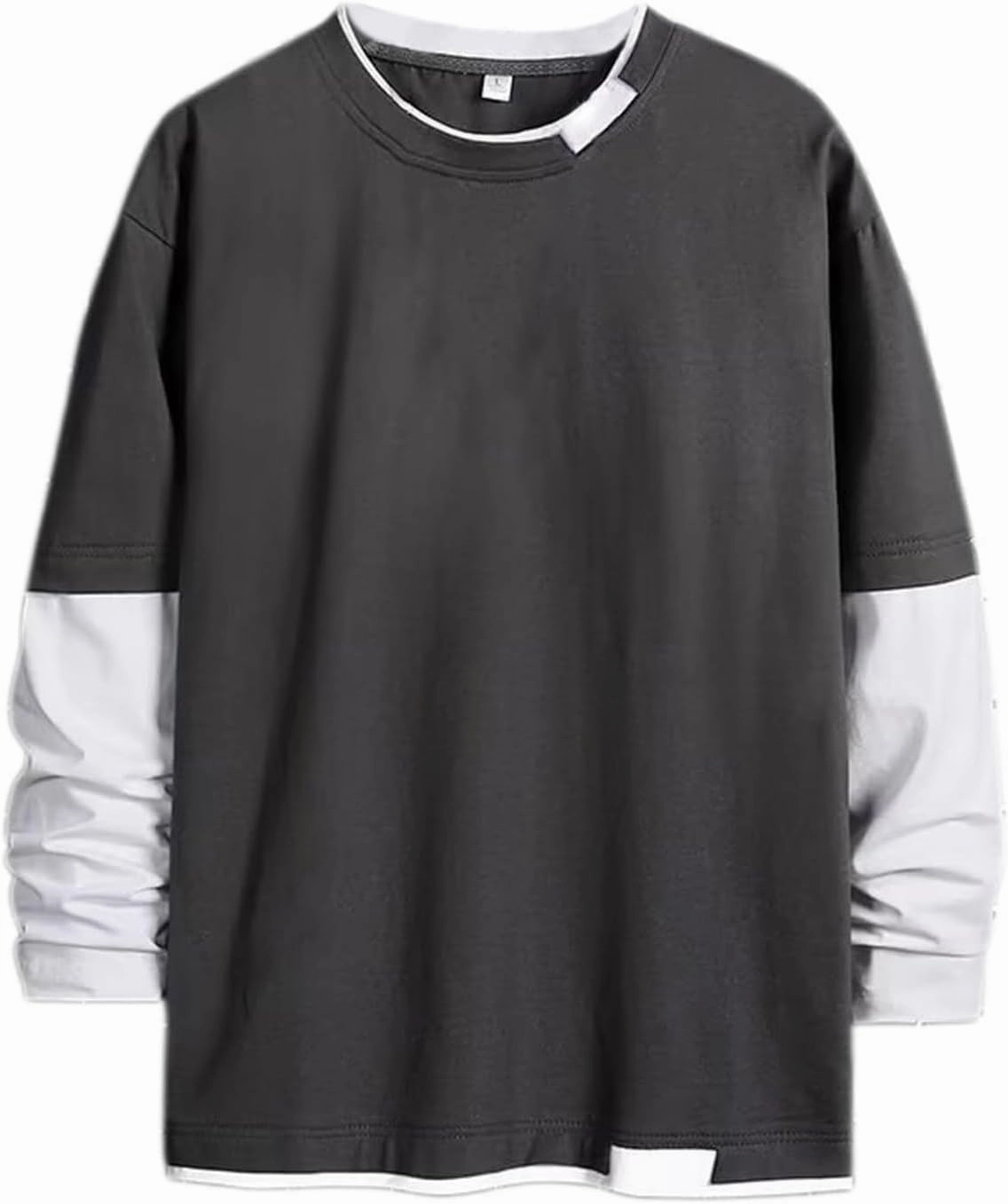 Men's Sweatshirt Raglan Sleeve Fake Two Piece Crewneck Long Sleeve Pullover Tops Fashion Lightweight Comfy Streetwear