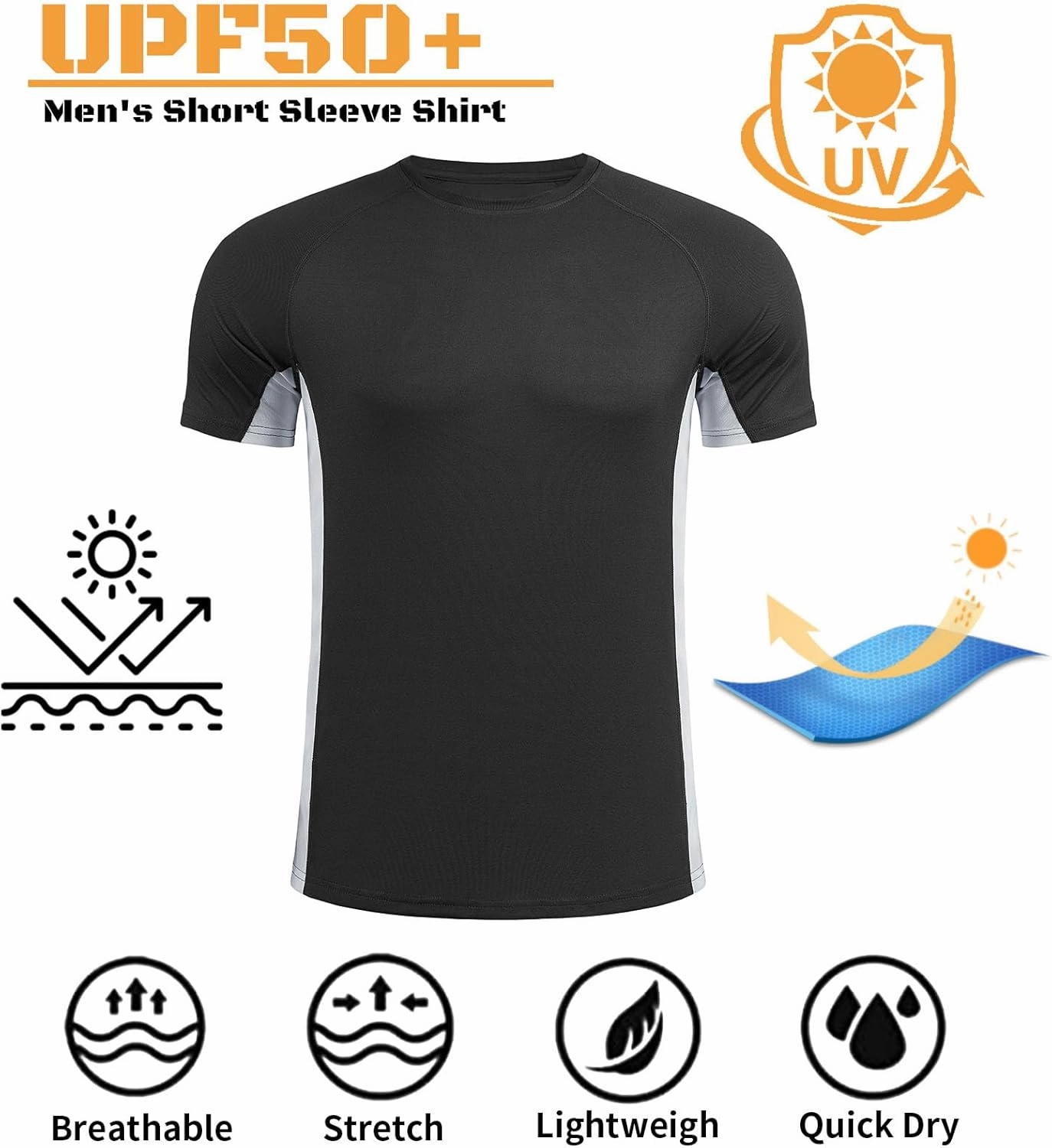 Mens Big and Tall Swim Shirt Sun Protection UPF 50  Rash Gard Quick Dry T-Shirt