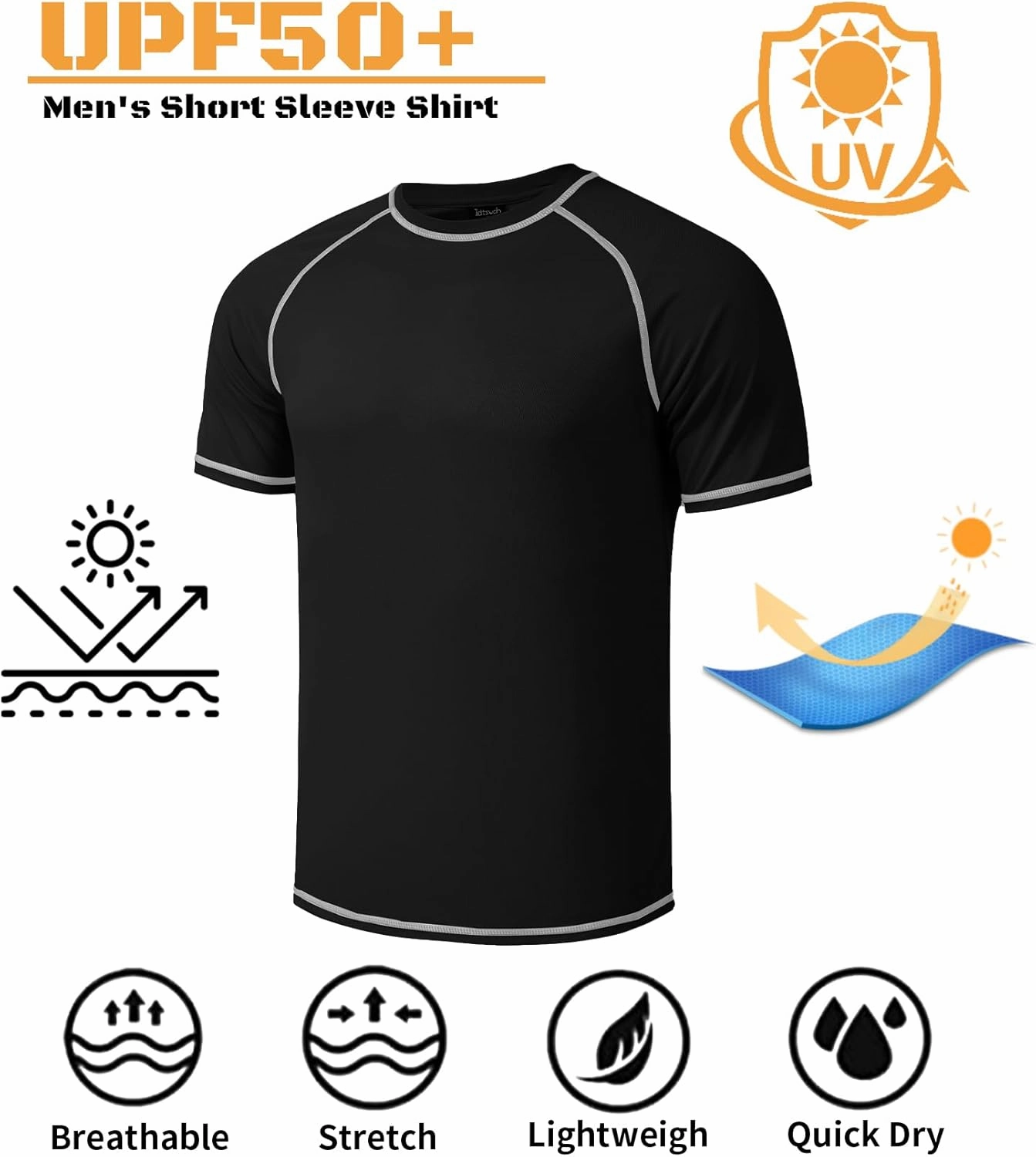 Mens Big and Tall Swim Shirt Sun Protection UPF 50  Rash Gard Quick Dry T-Shirt