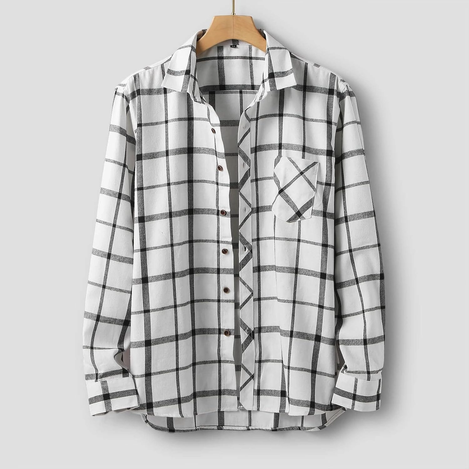 Mens Plaid Jacket Fashionable Square Printing Lightweight Breathable Long Sleeve Lapel Formal Shirt with Hood for