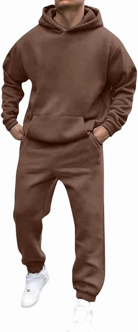 Mens Track Suits 2 Piece Set Long Sleeve Hooded Sweatshirts Drawstring Running Pants 80s 90s Jogginig Sweat Outfits