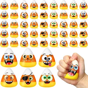 Meooeck 50 Pcs Mini Candy Corn Stress Relief Fidget Toys Halloween Party Favors Candy Stretchy Ball with Emotion Trick or Treat Supplies for Halloween Party Birthday Goodie Bag Filler, 6 Expressions