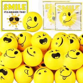 Meooeck 24 Pack Stress Balls End of The Year Gifts for Students Smile Face 2 Inch Squeeze Ball with Wish Card Smile Stress Balls School for Classroom Exchange Prize Party Favor (Yellow)