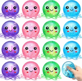 Meooeck Maltose Adult Stress Relief Balls Cute Sensory Fidget Toy Stress Relief Balls Inside for Anxiety, Autism, ADHD, Large Capacity Soft Squeeze Ball Set Birthday Party Favors (Octopus, 16)