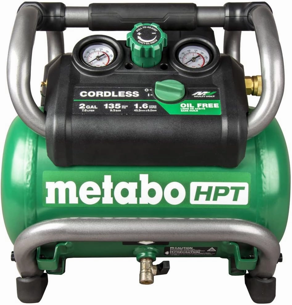 Metabo HPT 36V MultiVolt Cordless Air Compressor | Tool Only, No Battery | Brushless Motor | 135 Max PSI | 2-Gallon Capacity | 27.3 Lbs. | Optional AC Adapter | EC36DAQ4 Green