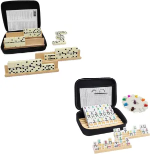 Mexican Train Dominoes Set with Numbers and 4 Wooden Racks & Dominoes Set for Adults with 4 Wooden Racks