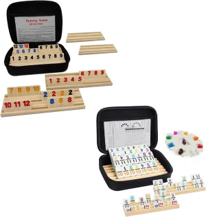 Mexican Train Dominoes Set with Numbers and 4 Wooden Racks & Rummy Cube 6 Player Edition with 6 Wooden Racks