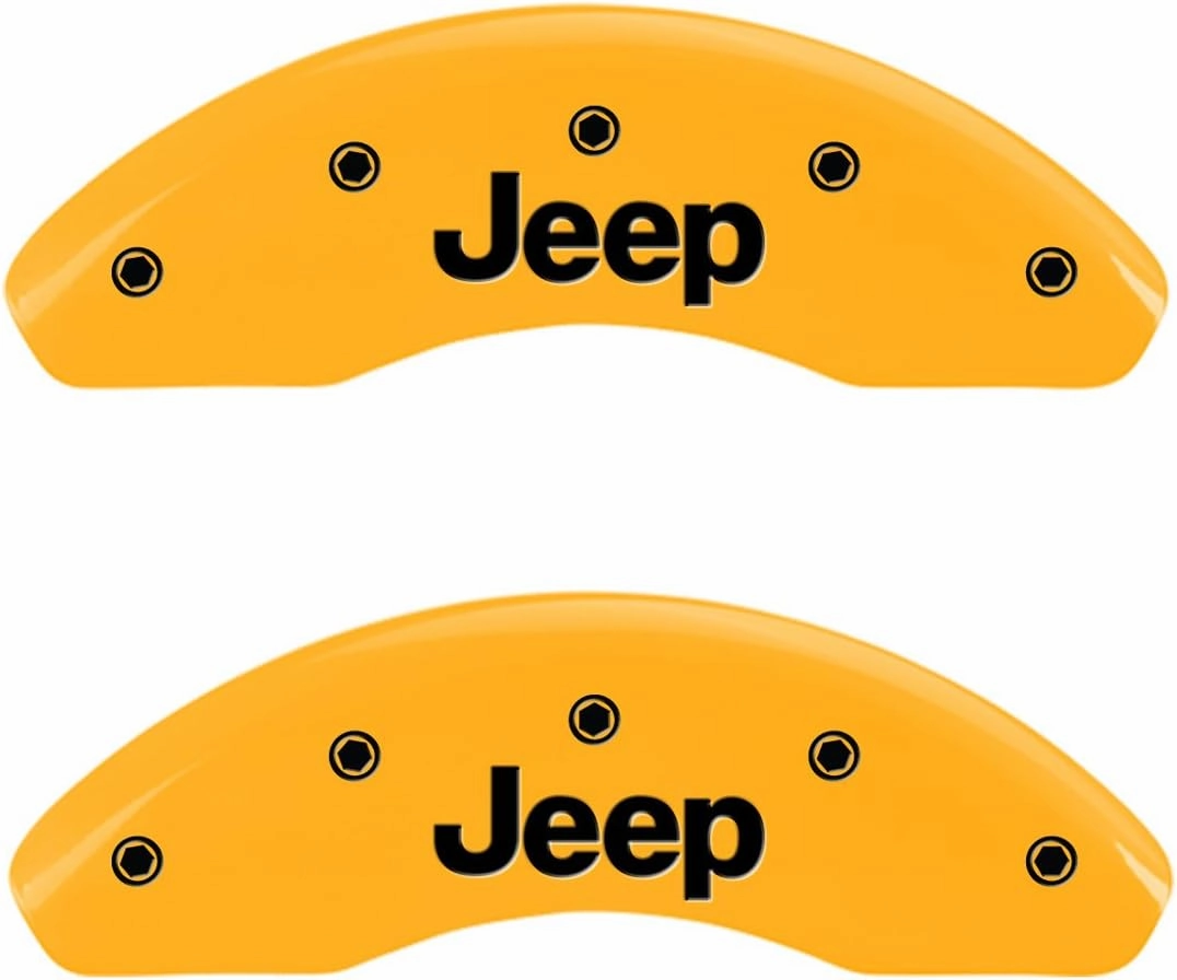 MGP Caliper Covers 42013SJEPYL Caliper Cover, Set of 4 (Yellow Engraved Front and Rear: Jeep Powder Coat Finish Black Characters)