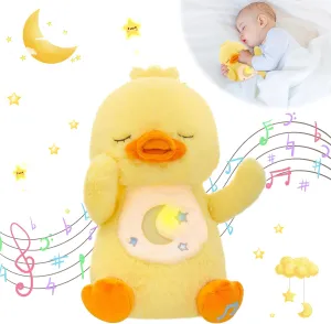 MIAODAM Breathing Stuffed Animal Plush Duck with Lighted Music Breathing Animals Help Anxiety Soothe Snuggle Plush Perfect for Babies and Kids