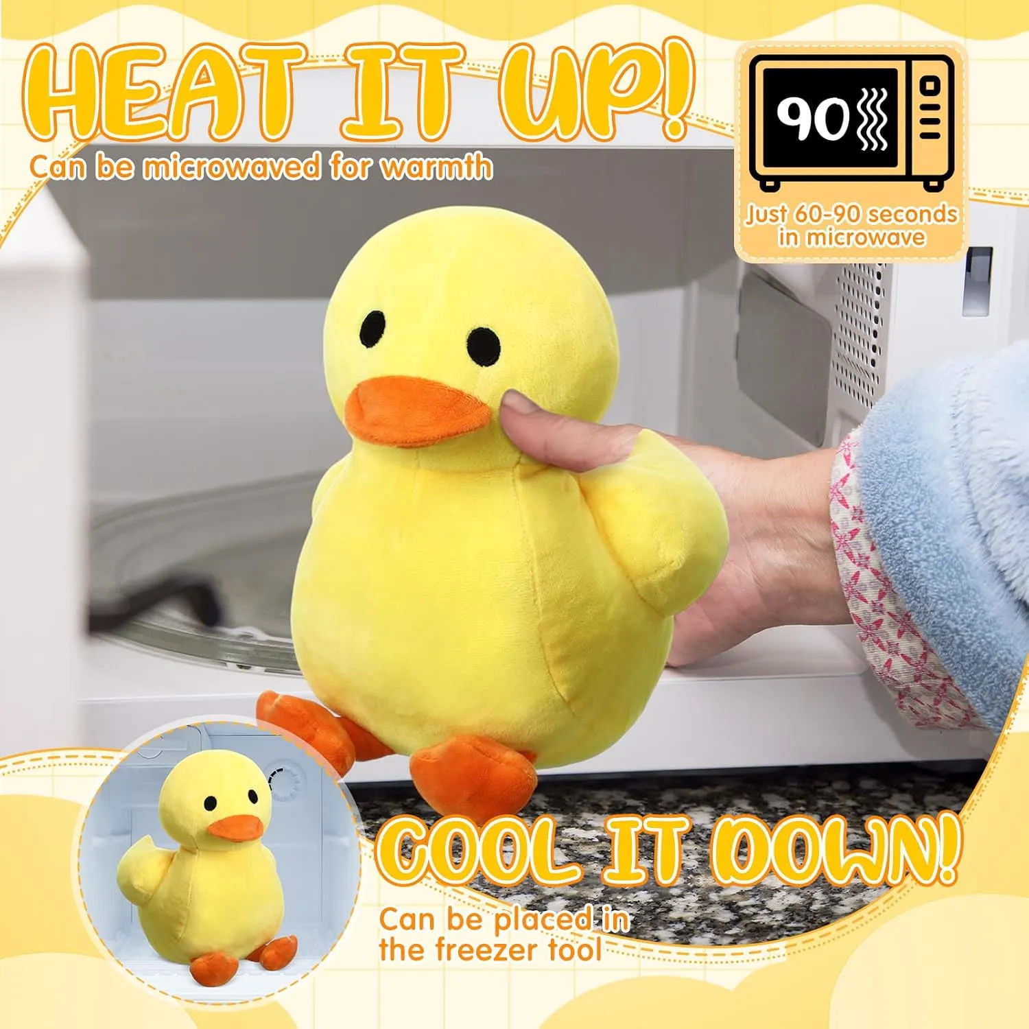 Microwavable Stuffed Animal for Kids Lavender Scented Cute Plush Heatable Coolable Plushie for Gift Adults Soothing Warmth Comfort Heating Pad for Cramps(Duck)