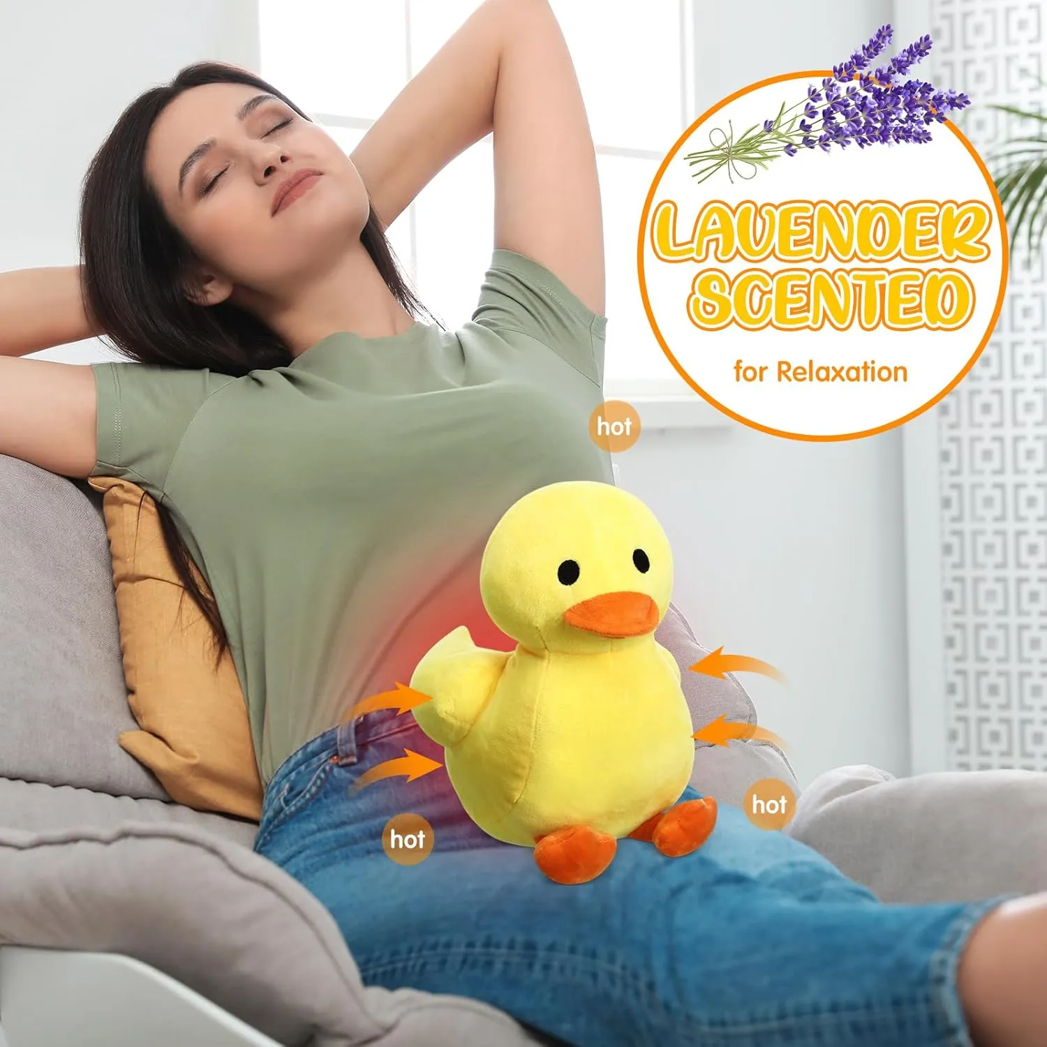 Microwavable Stuffed Animal for Kids Lavender Scented Cute Plush Heatable Coolable Plushie for Gift Adults Soothing Warmth Comfort Heating Pad for Cramps(Duck)