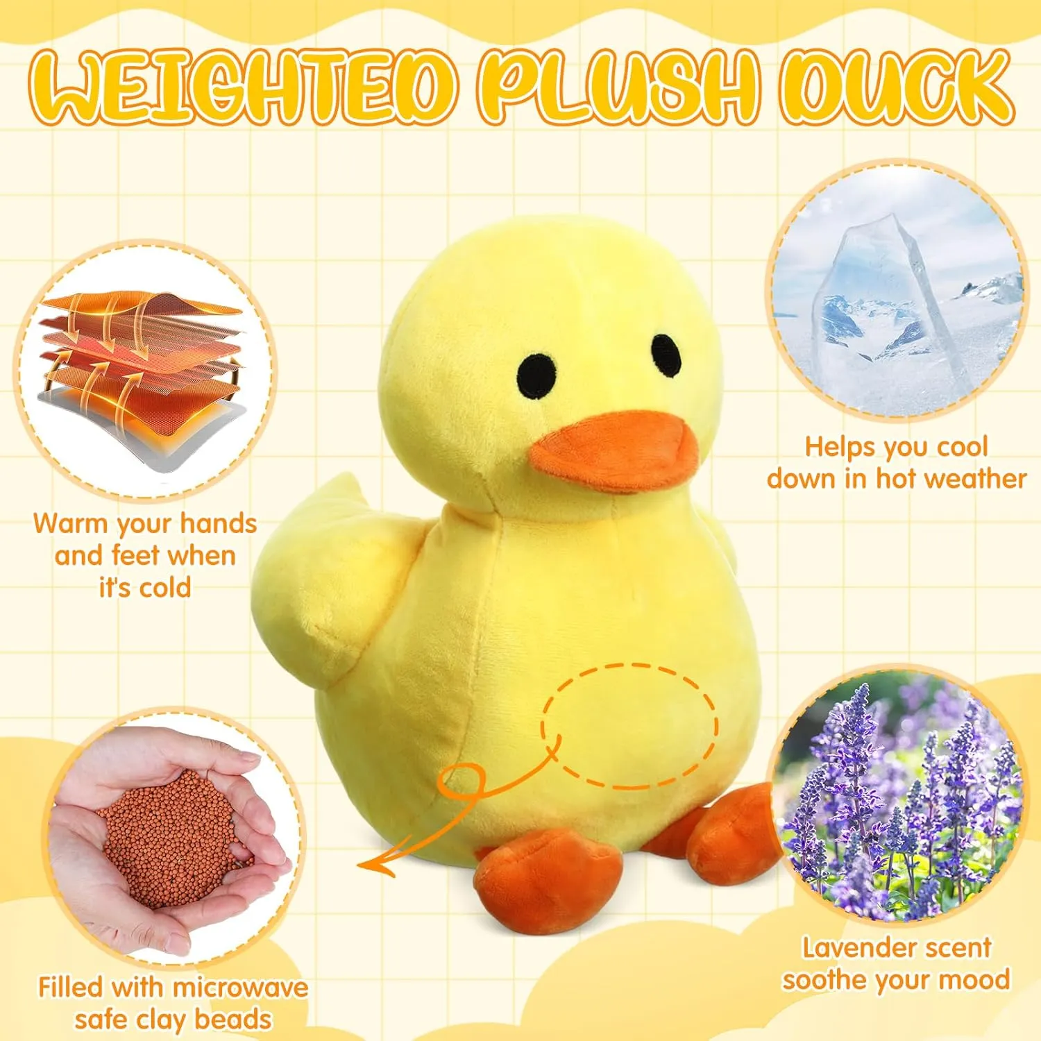 Microwavable Stuffed Animal for Kids Lavender Scented Cute Plush Heatable Coolable Plushie for Gift Adults Soothing Warmth Comfort Heating Pad for Cramps(Duck)