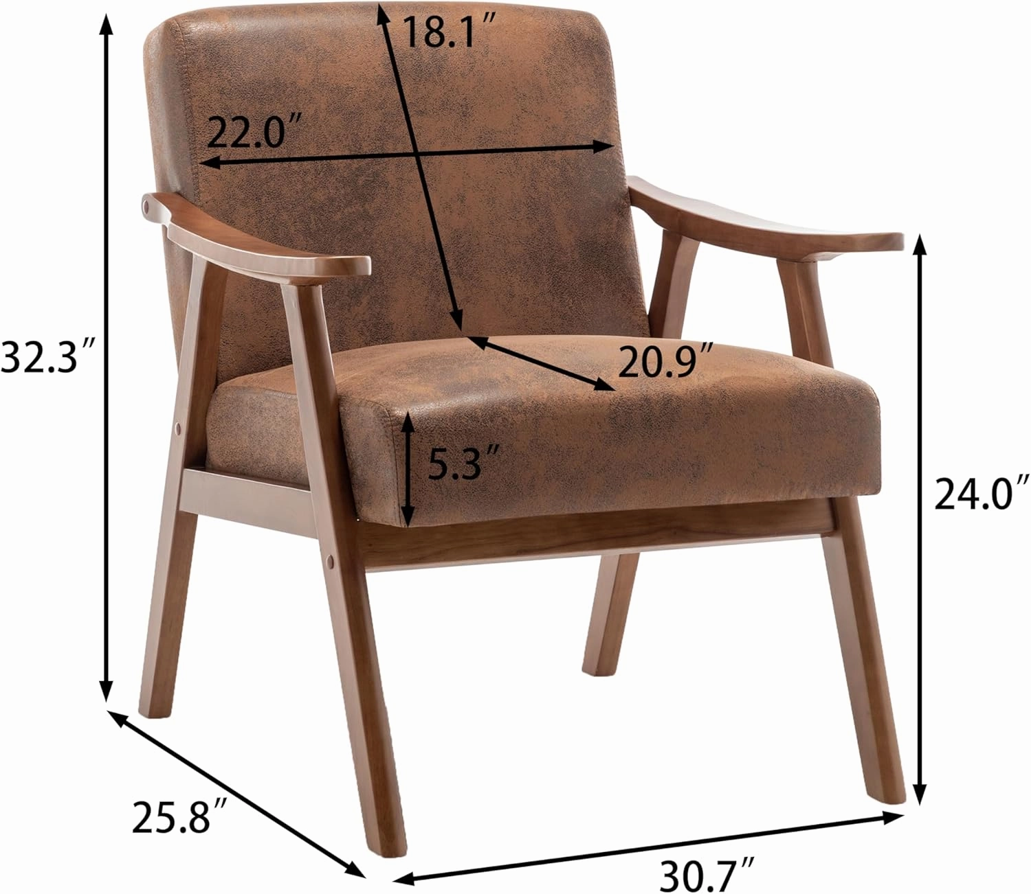Mid-Century Modern Wingback Chair with Solid Wood Frame and Plush Velvet Upholstery - Perfect Accent Chair for Bedroom, Living Room, and Reading Nook (BrownPU)