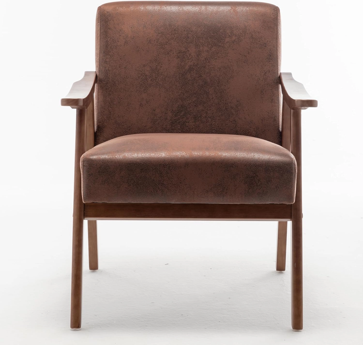 Mid-Century Modern Wingback Chair with Solid Wood Frame and Plush Velvet Upholstery - Perfect Accent Chair for Bedroom, Living Room, and Reading Nook (BrownPU)