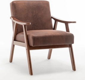 Mid-Century Modern Wingback Chair with Solid Wood Frame and Plush Velvet Upholstery - Perfect Accent Chair for Bedroom, Living Room, and Reading Nook (BrownPU)