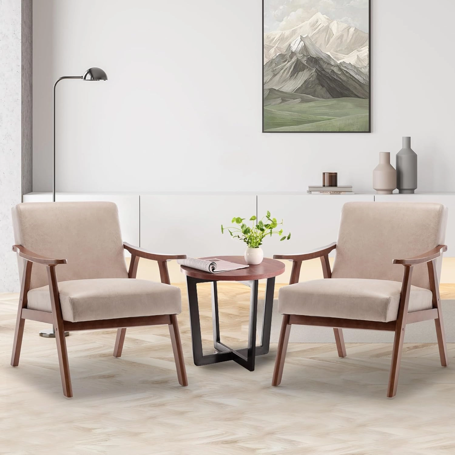 Mid-Century Modern Wingback Chair with Solid Wood Frame and Plush Velvet Upholstery - Perfect Accent Chair for Bedroom, Living Room, and Reading Nook (Light CamelFabric)