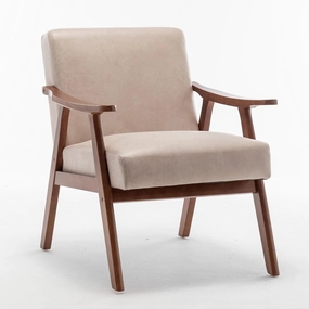 Mid-Century Modern Wingback Chair with Solid Wood Frame and Plush Velvet Upholstery - Perfect Accent Chair for Bedroom, Living Room, and Reading Nook (Light CamelFabric)