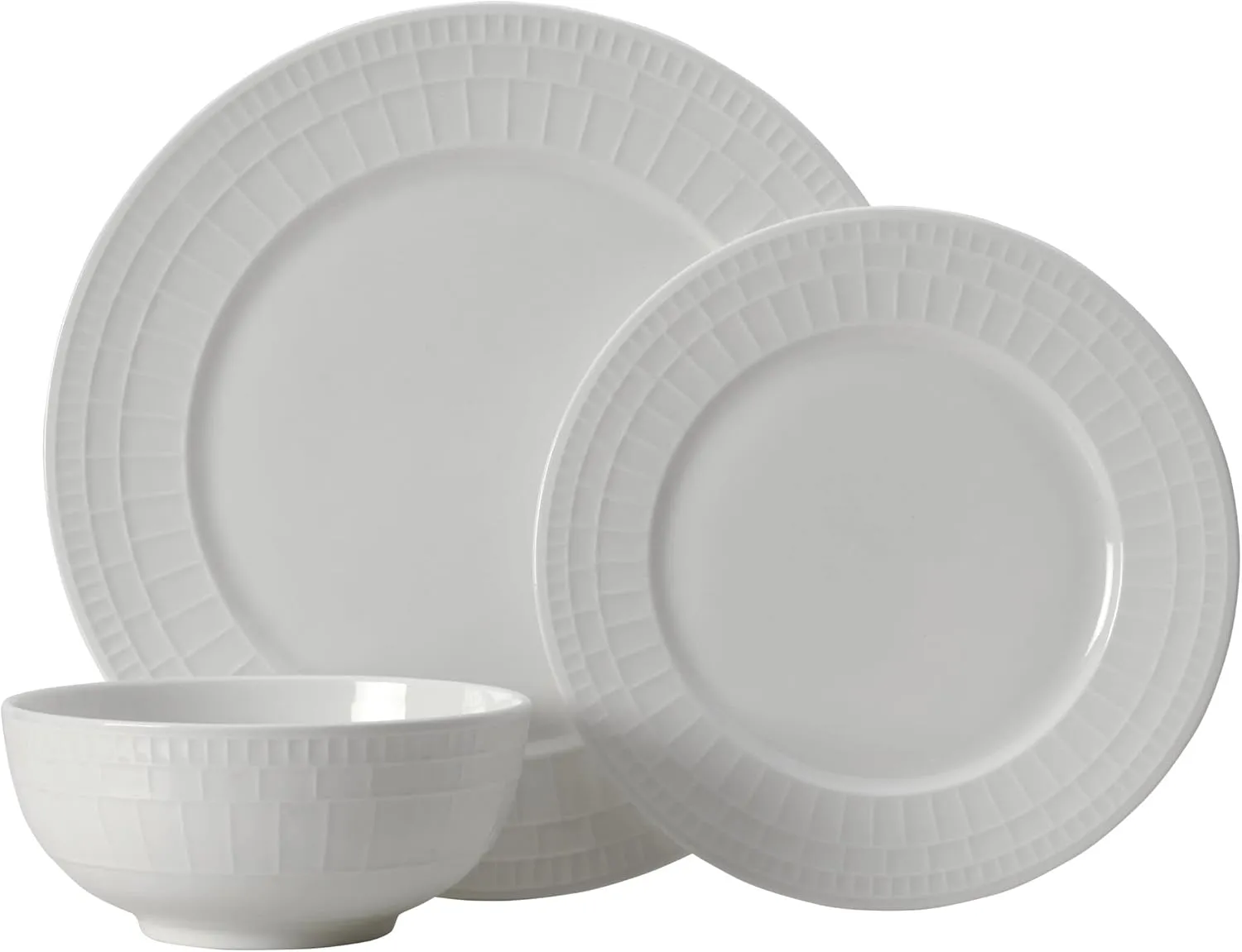 Mikasa Lux Bone China Lightweight Chip Resistant 12 Piece Dinnerware Set, Service for 4,White