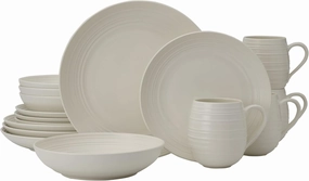 Mikasa Swirl Coupe 16 Piece Dinnerware Set, Service For 4, White