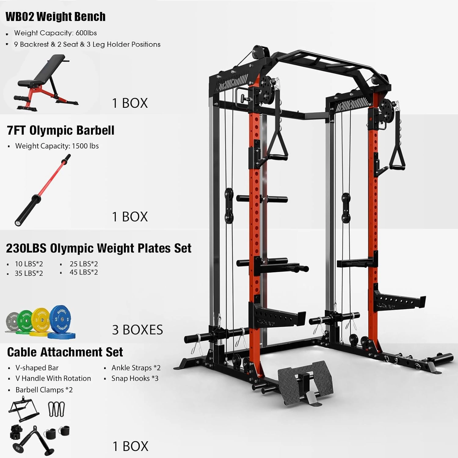 Mikolo Power Cage, 2000LB Squat Rack, Dual Pulley Cable Crossover System, Multi-function Free Weight Home Gym Workout Machine with Attachments
