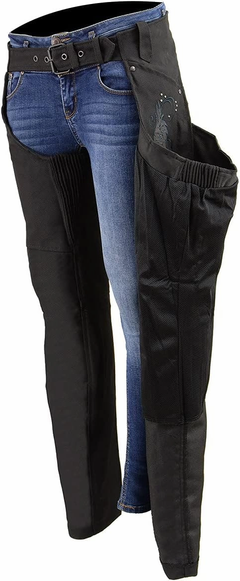 Milwaukee Leather SH1956 Women's 'Winged' Solid Black Textile Chaps