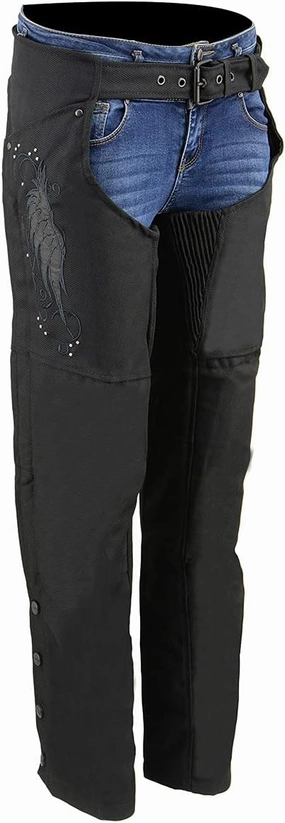 Milwaukee Leather SH1956 Women's 'Winged' Solid Black Textile Chaps