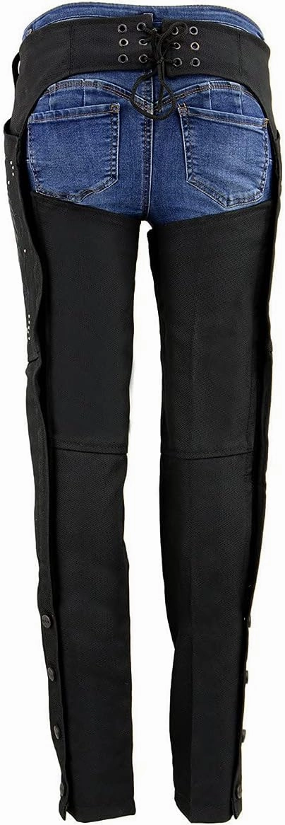 Milwaukee Leather SH1956 Women's 'Winged' Solid Black Textile Chaps