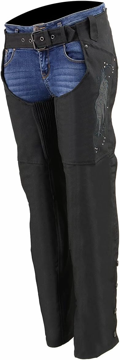 Milwaukee Leather SH1956 Women's 'Winged' Solid Black Textile Chaps