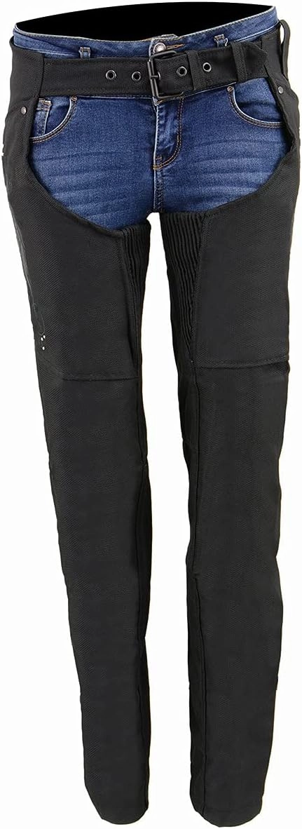 Milwaukee Leather SH1956 Women's 'Winged' Solid Black Textile Chaps