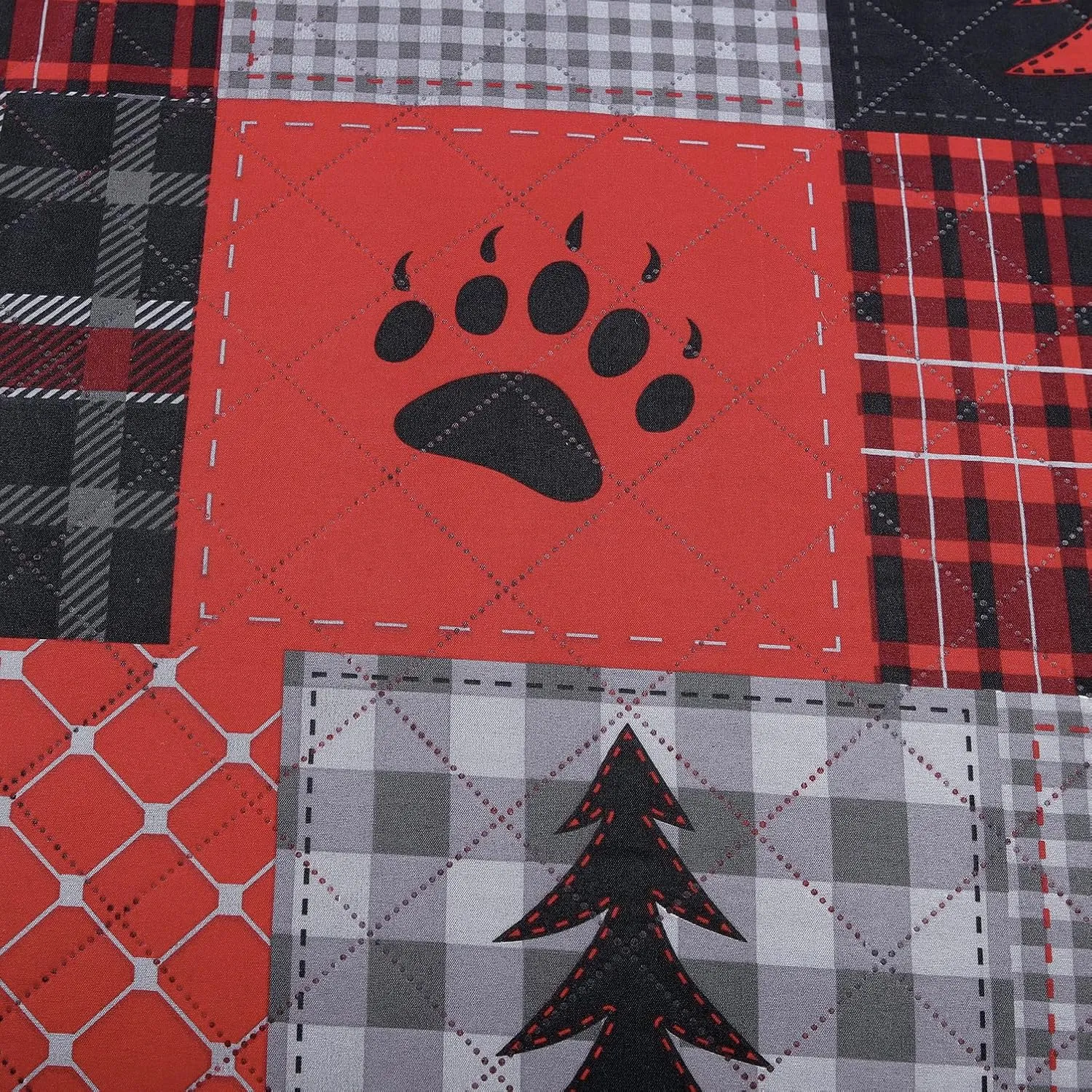 MINCHI Lodge Quilt Full/Queen Size Lightweight Rustic Cabin Bedding Red Black Buffalo Plaid Patchwork Bedspread Coverlet with Pillowshams (Red Black, Full/Queen)