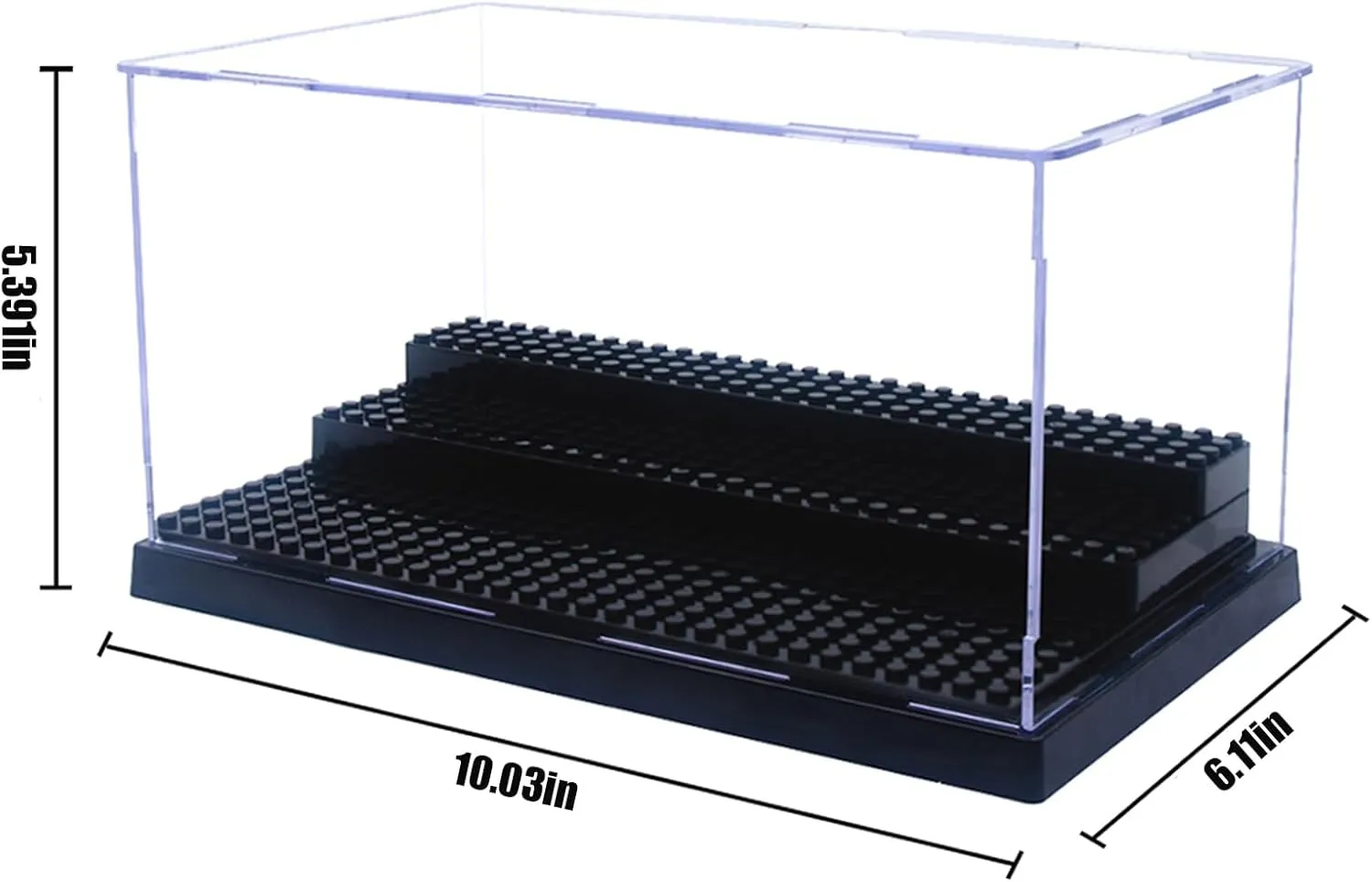 Minifigure Display Case for Action Figures Blocks, Dustproof Acrylic Display Box Storage with 3 Movable Steps for Collection Models Minifigures, Bricks Blocks Toys