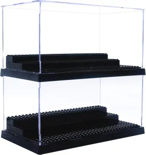 Minifigure Display Case for Action Figures Blocks, Dustproof Acrylic Display Box Storage with 3 Movable Steps for Collection Models Minifigures, Bricks Blocks Toys