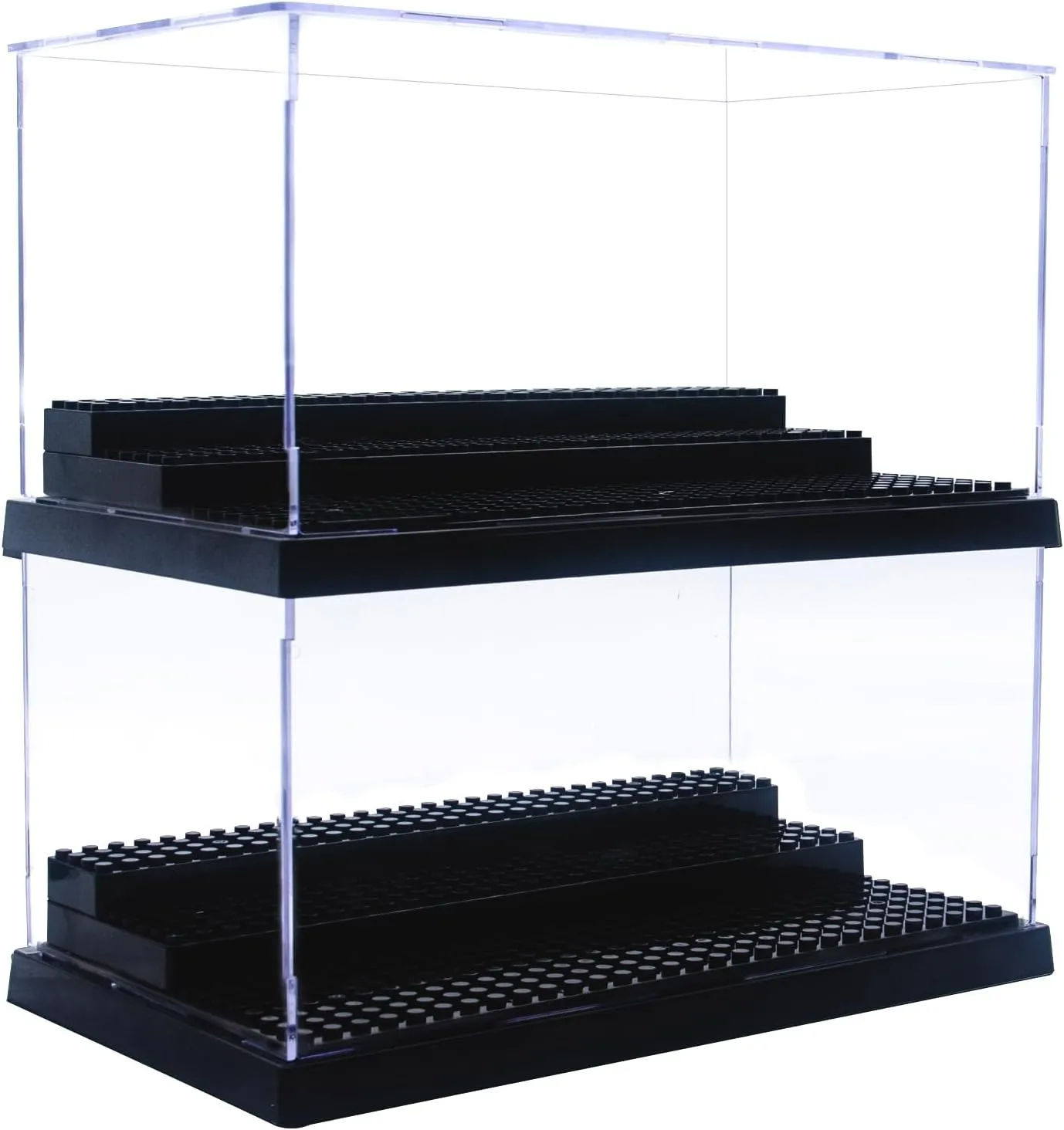 Minifigure Display Case for Action Figures Blocks, Dustproof Acrylic Display Box Storage with 3 Movable Steps for Collection Models Minifigures, Bricks Blocks Toys