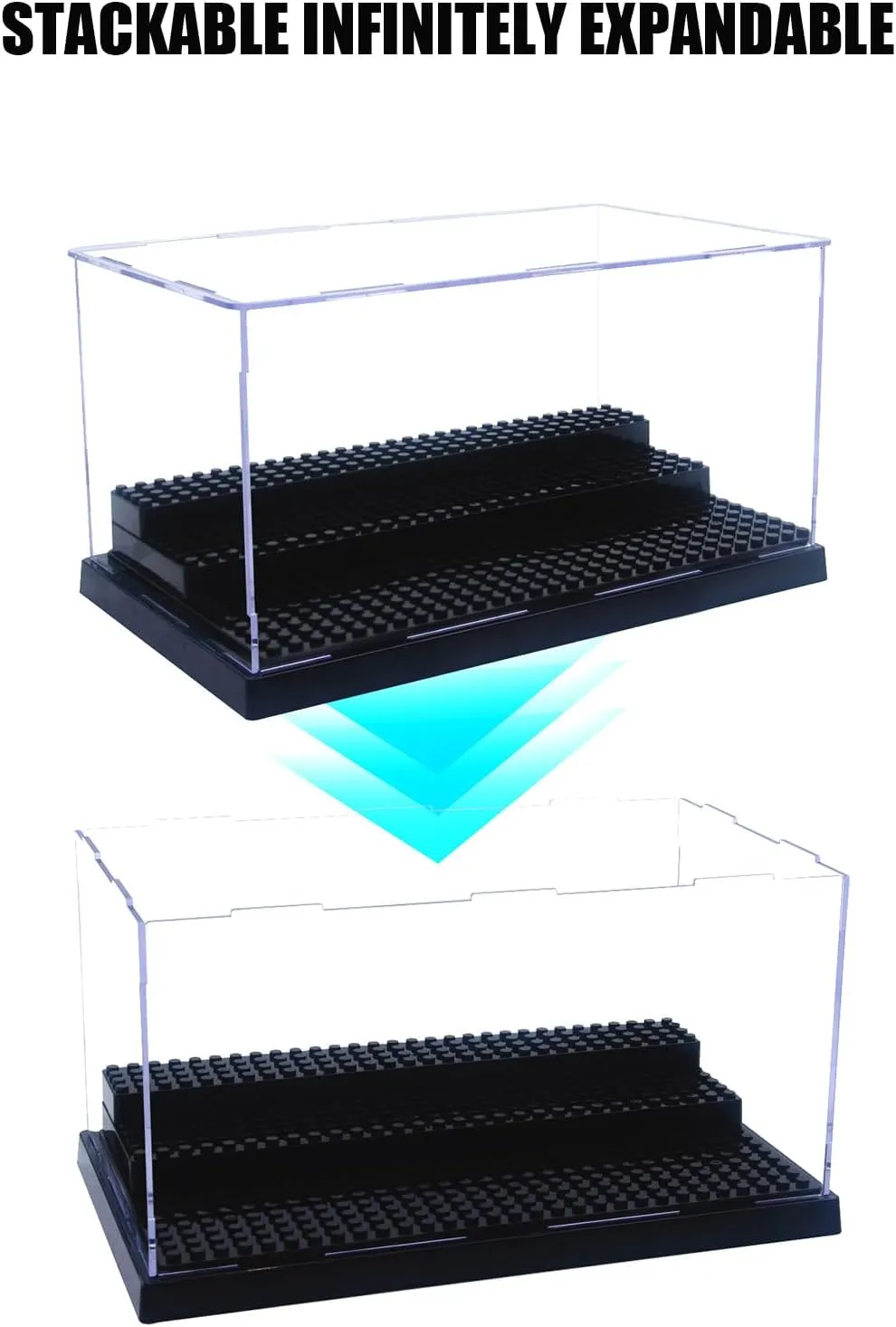 Minifigure Display Case for Action Figures Blocks, Dustproof Acrylic Display Box Storage with 3 Movable Steps for Collection Models Minifigures, Bricks Blocks Toys