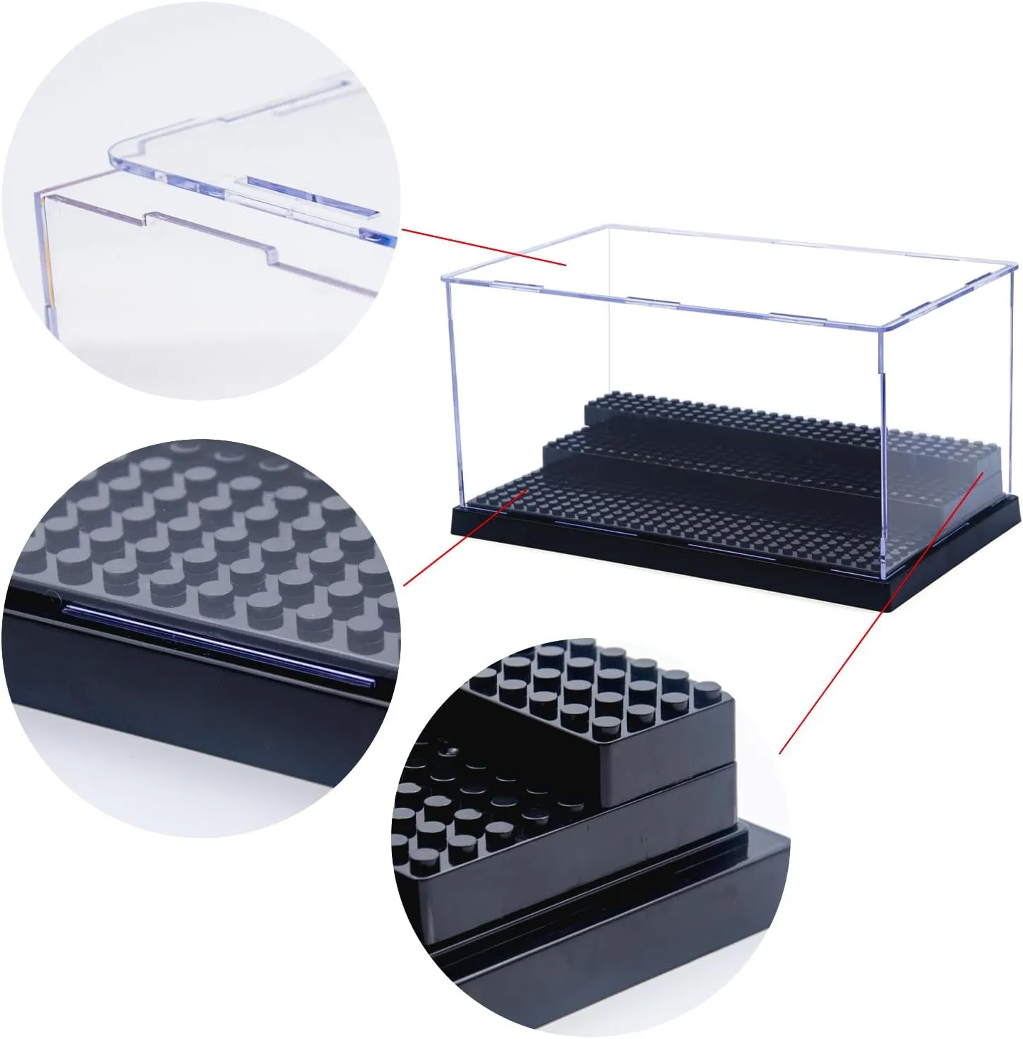 Minifigure Display Case for Action Figures Blocks, Dustproof Acrylic Display Box Storage with 3 Movable Steps for Collection Models Minifigures, Bricks Blocks Toys