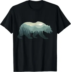 Misty Forest Bear Silhouette Wildlife Nature Lover T-Shirt