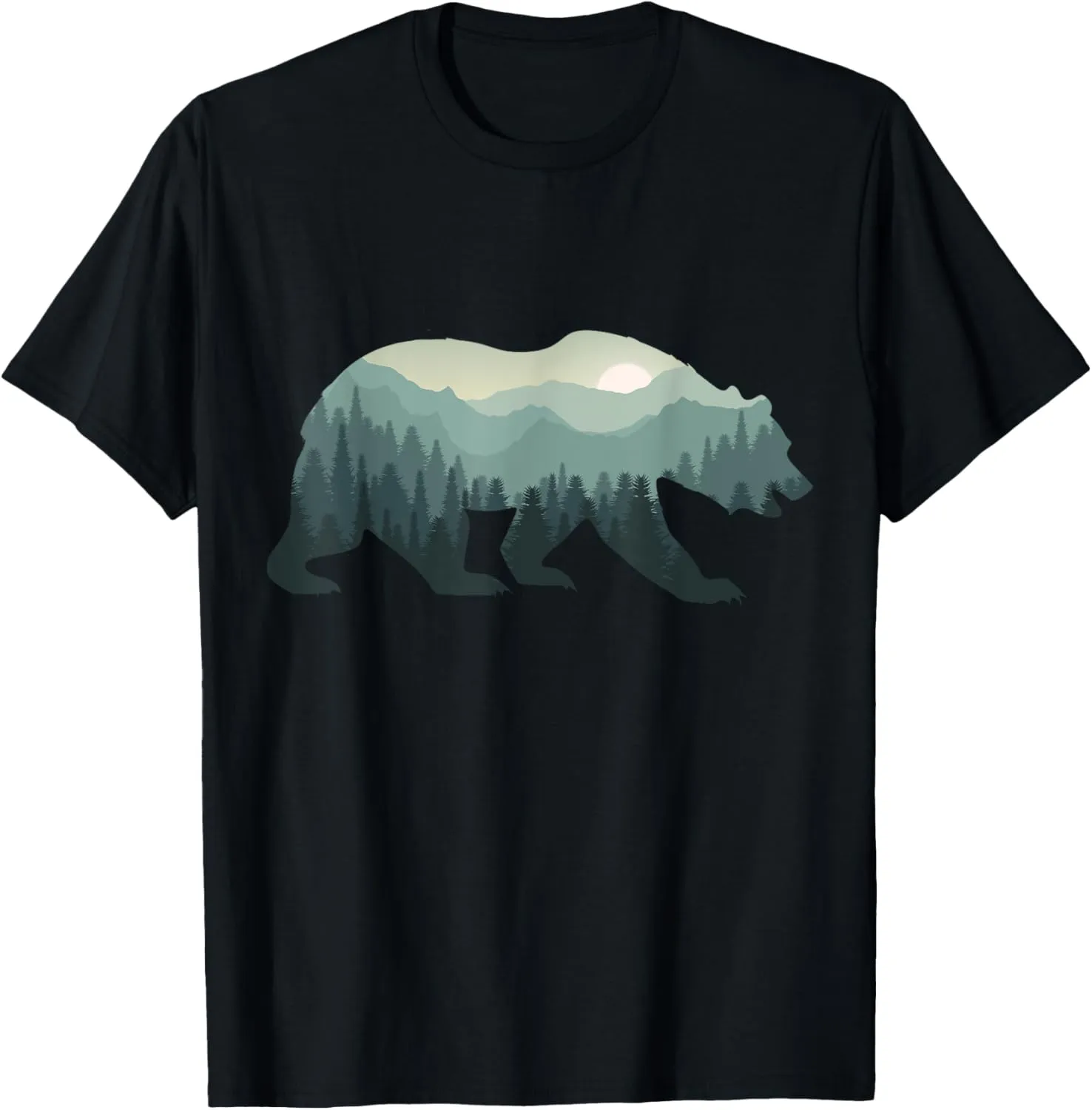 Misty Forest Bear Silhouette Wildlife Nature Lover T-Shirt