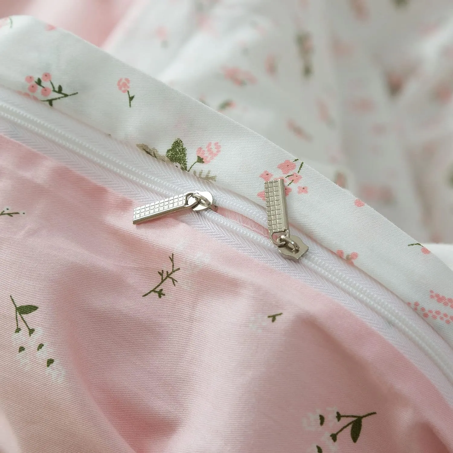 mixinni Floral Duvet Cover Twin XL Size for Teenage Girls Flowers and Leaves Printed on Soft Cotton White/Pink Bedding Duvet Cover with Two Matching Pillowcases-Twin XL Size