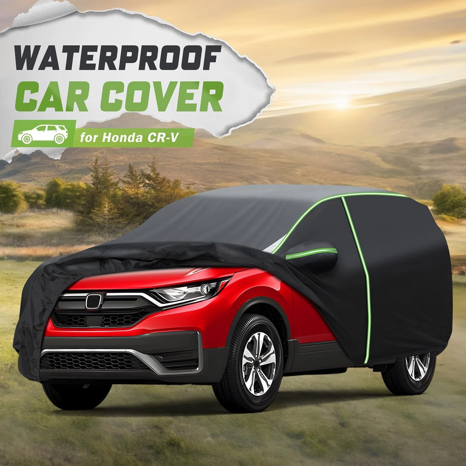 Mixsuper Liner Car Cover for Honda CR-V 1997-2025, Full Car Cover All Weather Car Covers for CRV, Waterproof Outdoor Cover with Zipper Door Reflective Strips