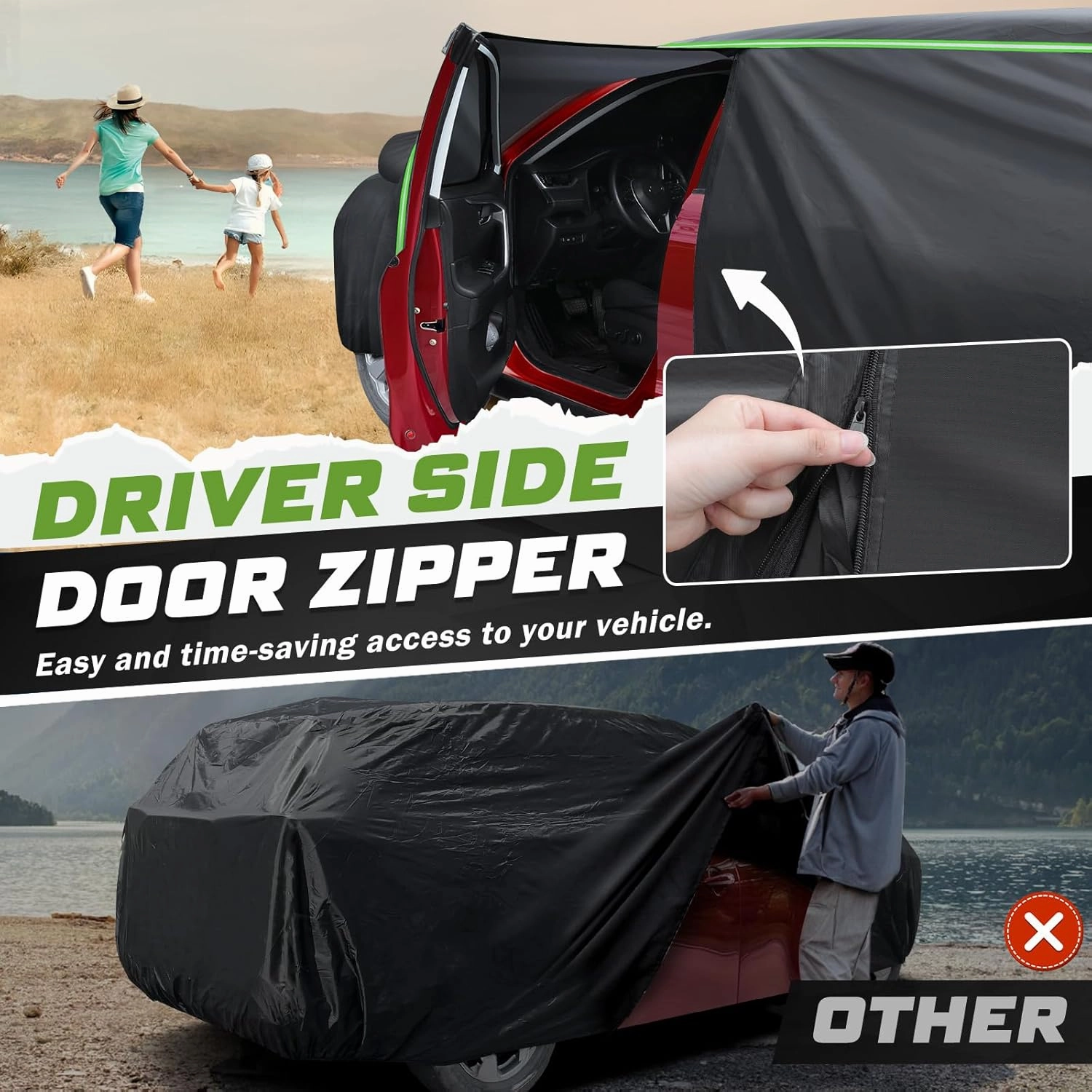 Mixsuper Liner Car Cover for Honda CR-V 1997-2025, Full Car Cover All Weather Car Covers for CRV, Waterproof Outdoor Cover with Zipper Door Reflective Strips