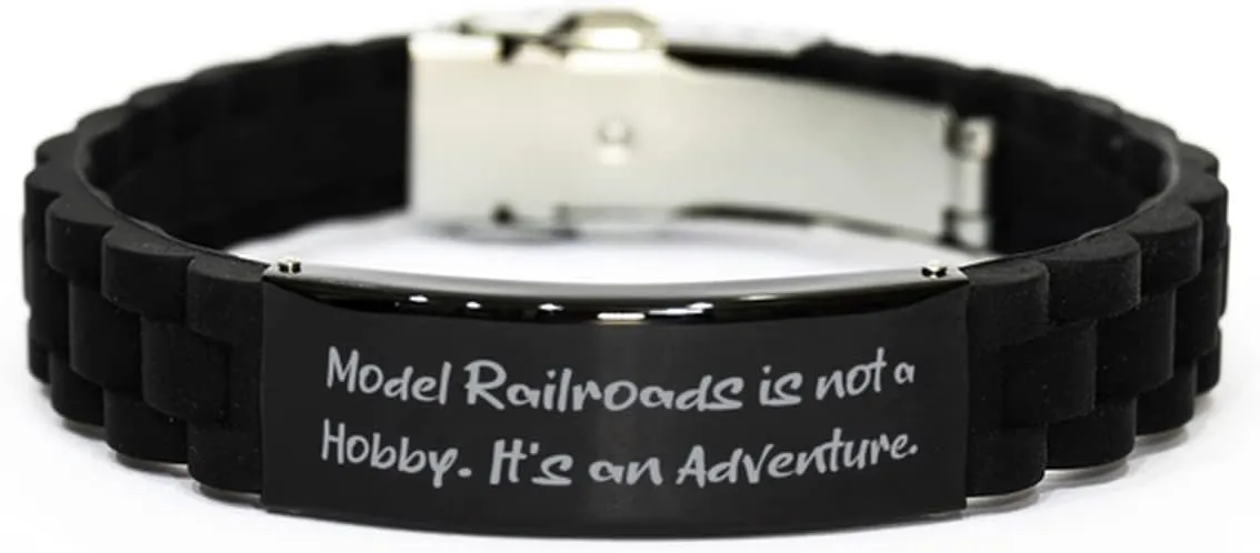 Model Railroads is. Black Glidelock Clasp Bracelet, Model Railroads Present from Friends, Perfect Engraved Bracelet for Friends, Model Trains, Toy Trains, Train Sets, Kids Train Set, Wooden Train