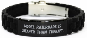 Model Railroads is. Black Glidelock Clasp Bracelet, Model Railroads Present from Friends, Joke Engraved Bracelet for Friends, Model Trains, Train Set, Toy Trains, Gift for Train Lover, Gift for