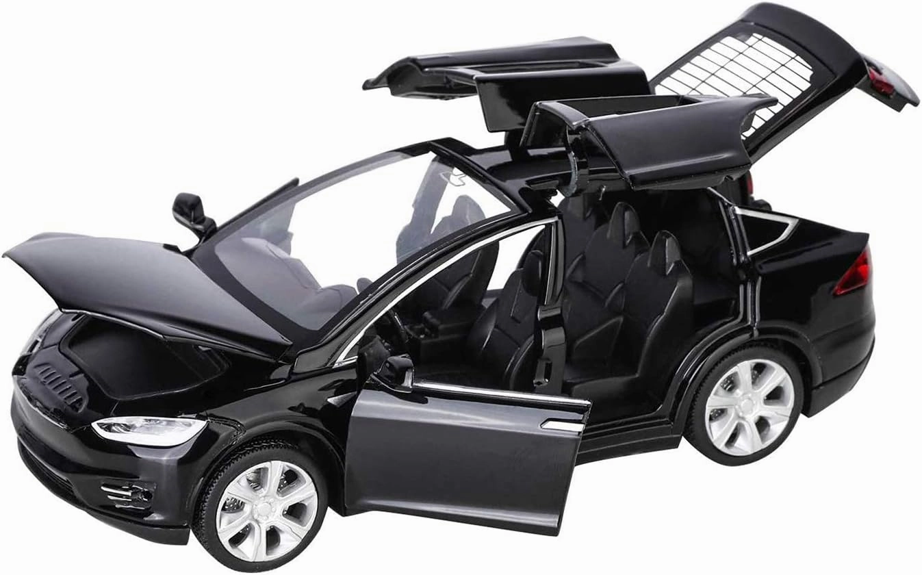 Model X90 Toy Car, Fubarbar 1:32 Mini Diecast Cars Toys for Kids Pull Back Alloy Vehicle Door Opening Scale Model with Lights and Music Birthday Gift Boys Toddlers (6" L,Black)