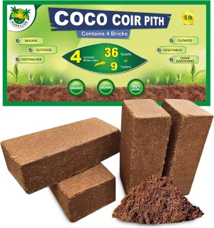 MODELLOR 4 Bricks (5 lb) Premium Super Washed Coco Coir, Yields 9 gallons, Seed Starter, Organic, pH Balanced, Gardening, Indoor, Outdoor use.