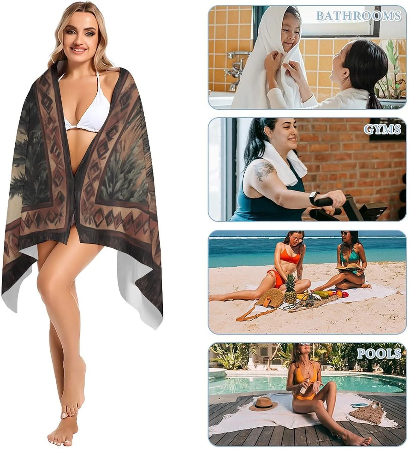 Modern Boho Forest Bear Beach Towels Oversized Lightweight 31.5W X 63L in,Watercolor Hunting Theme Animal Black Bear Beach Towel Quick Dry Soft