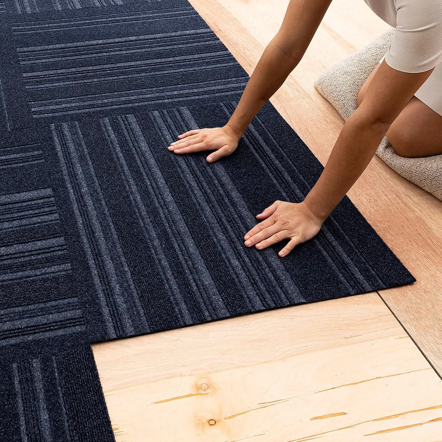 Mohawk Home 24" x 24" Indoor/Outdoor 0.25" Pile Height, Peel and Stick Carpet Tile, Blue Polyester, (15 Tiles) (60 sqft/Box)